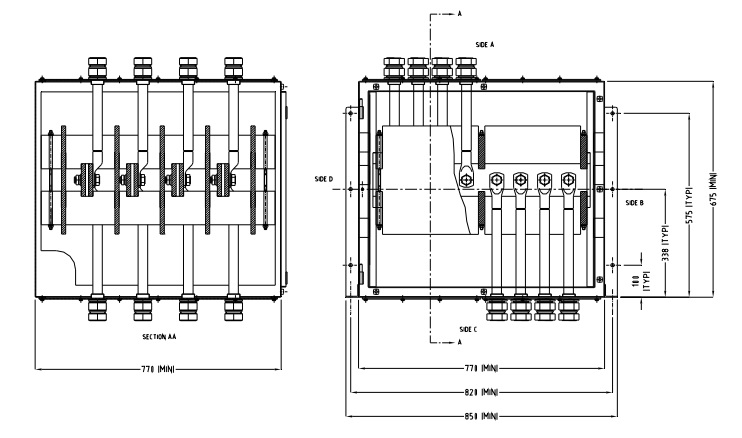 Abtech Busbar Box Hazardous Area (ATEX) Electrical Enclosure - Dimensions